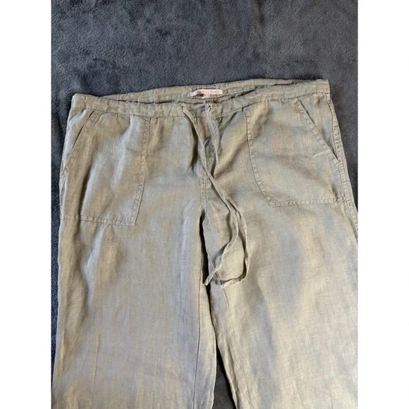 Victoria Secret Women's Beige  Flax/ Lino Wide Leg Pants Size 8 Adjustable Waist - Picture 2 of 9
